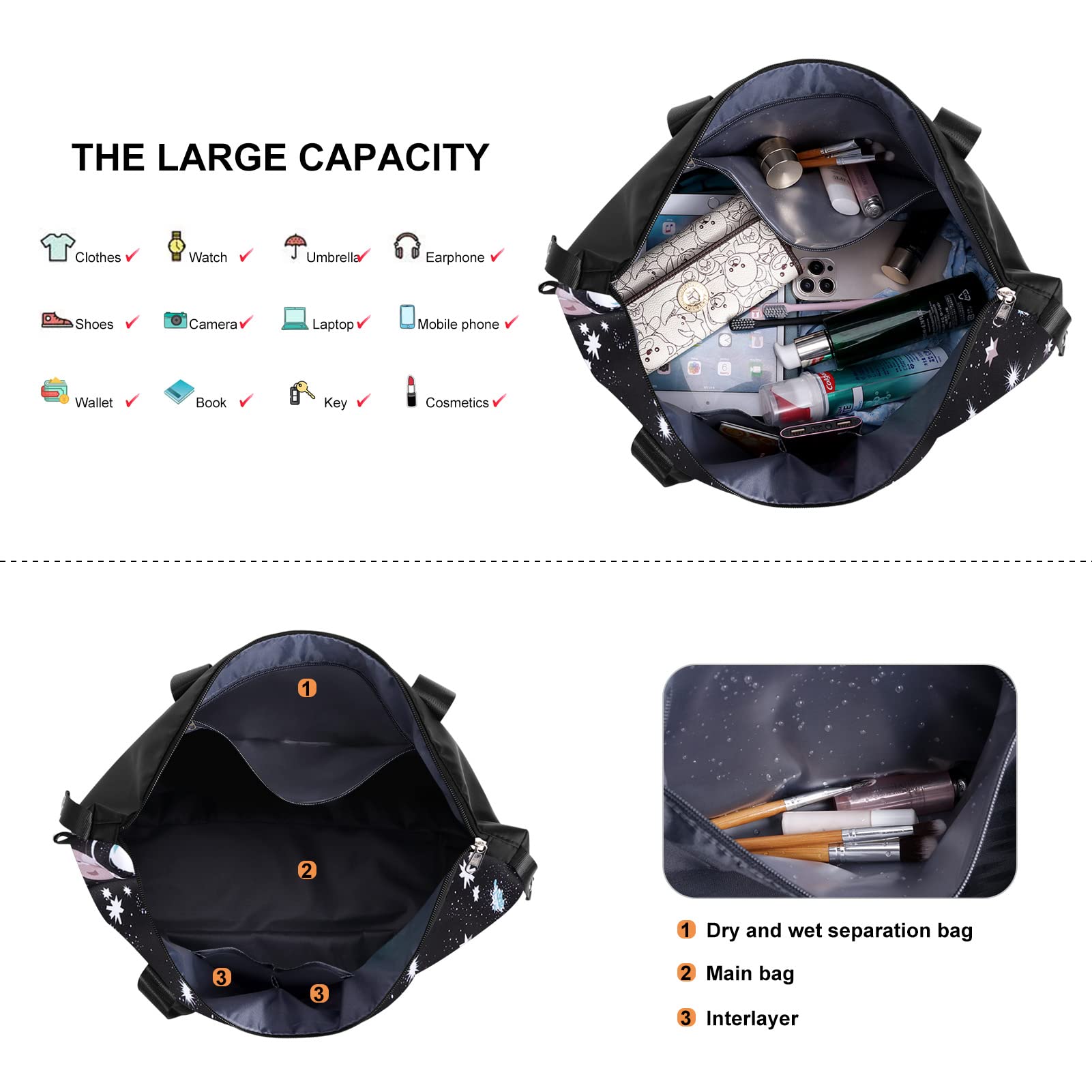 HUA ANGEL Women Travel Duffel Bag Lightweight Sport Gym Bag Waterproof Weekend Overnight Bag with Wet and Dry Separation Pocket for Travel Gym Training Yoga Fitness Swimming - Image 2