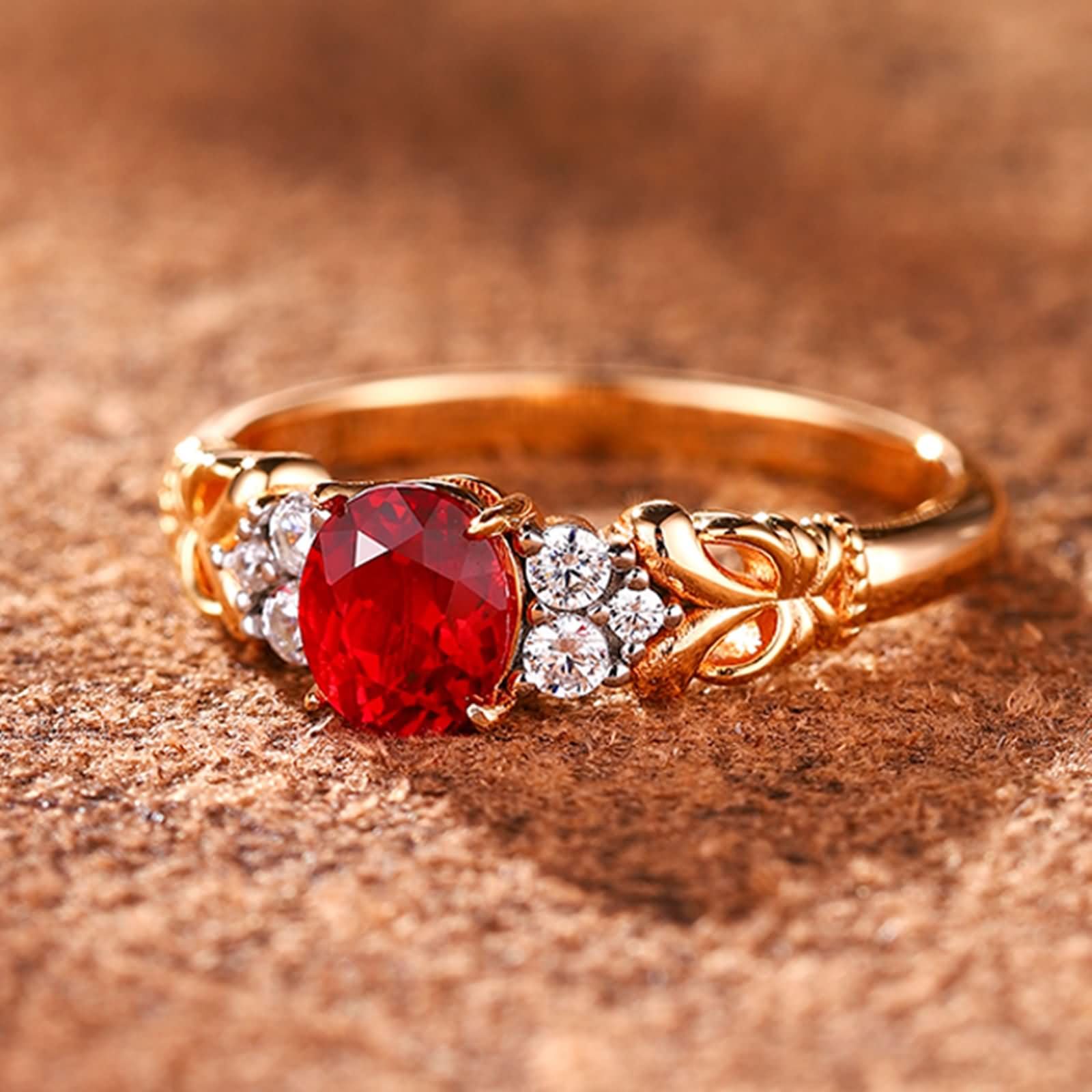 Anillos Mujer Oro Rosa 9K / 14K / 18K de Promesa, 4 Garras Oval con Rubí de 1,2 ct y Moissanita, Anillo de Promesa Oro Rosa Mujer