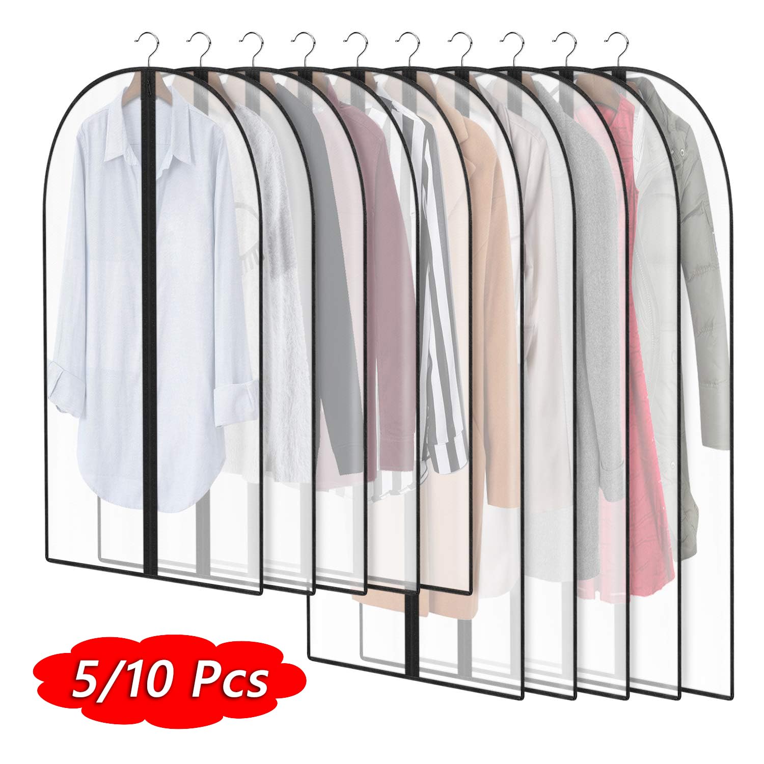Kleidersack 5/10Pcs Kleidung Hängen Garment Kleid Kleidung Anzug Mantel Staub Abdeckung Hause Lagerung Tasche Tasche Organizer Garderobe Hängende kleidung KleidersäCke ( Color : 5 Pcs White , Size : 6