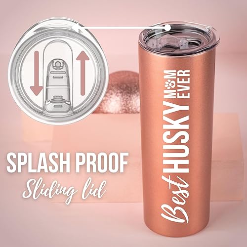 Miniatura 4 de Onebttl Regalos para mamá Husky, vaso delgado para amantes de los husky, mujeres, niñas, amantes de los perros (20 onzas, oro rosa)