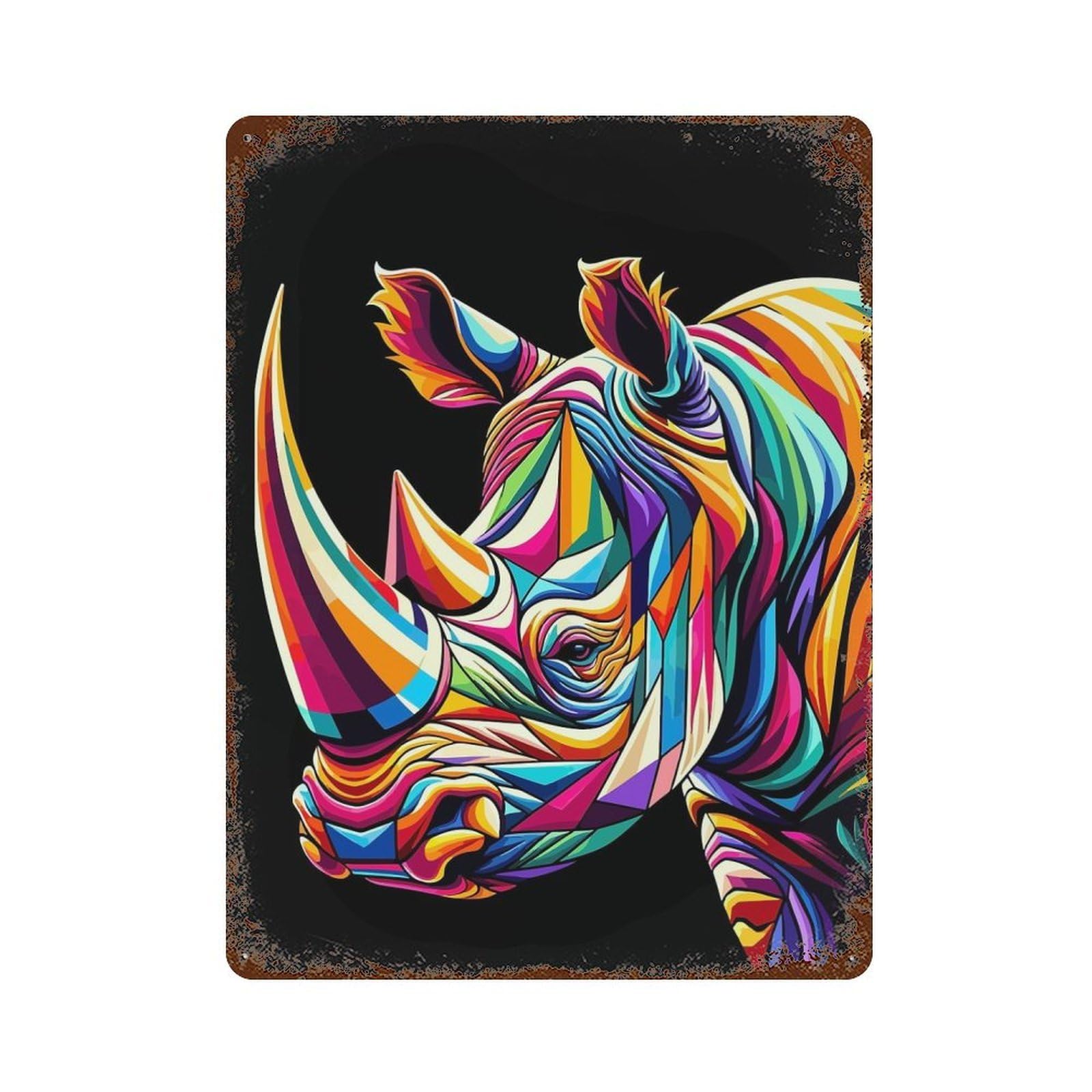 Rust Effect Rhino Wpap Pop Art Rusty Metal Tin Sign 15.7"x11.8", Old School Wall Decor for Pub, Kitchen And Man Cave Decor