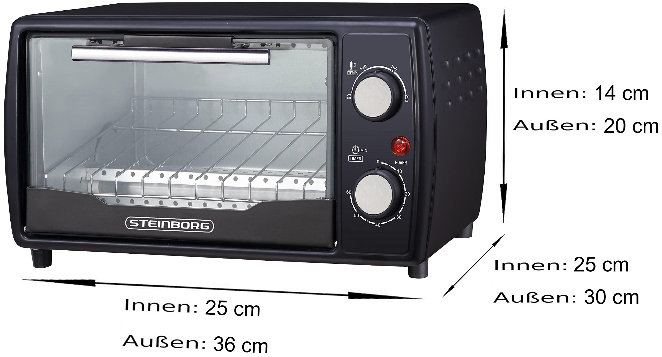 Ecosa Mini Backofen | 1000 Watt | 10 Liter | inkl. Backblech und Grillrost | Pizzaofen | 90°-230°C | 60 min. Timer | aufklappbares Krümelblech | Minibackofen | Backofen | Kleiner Backofen