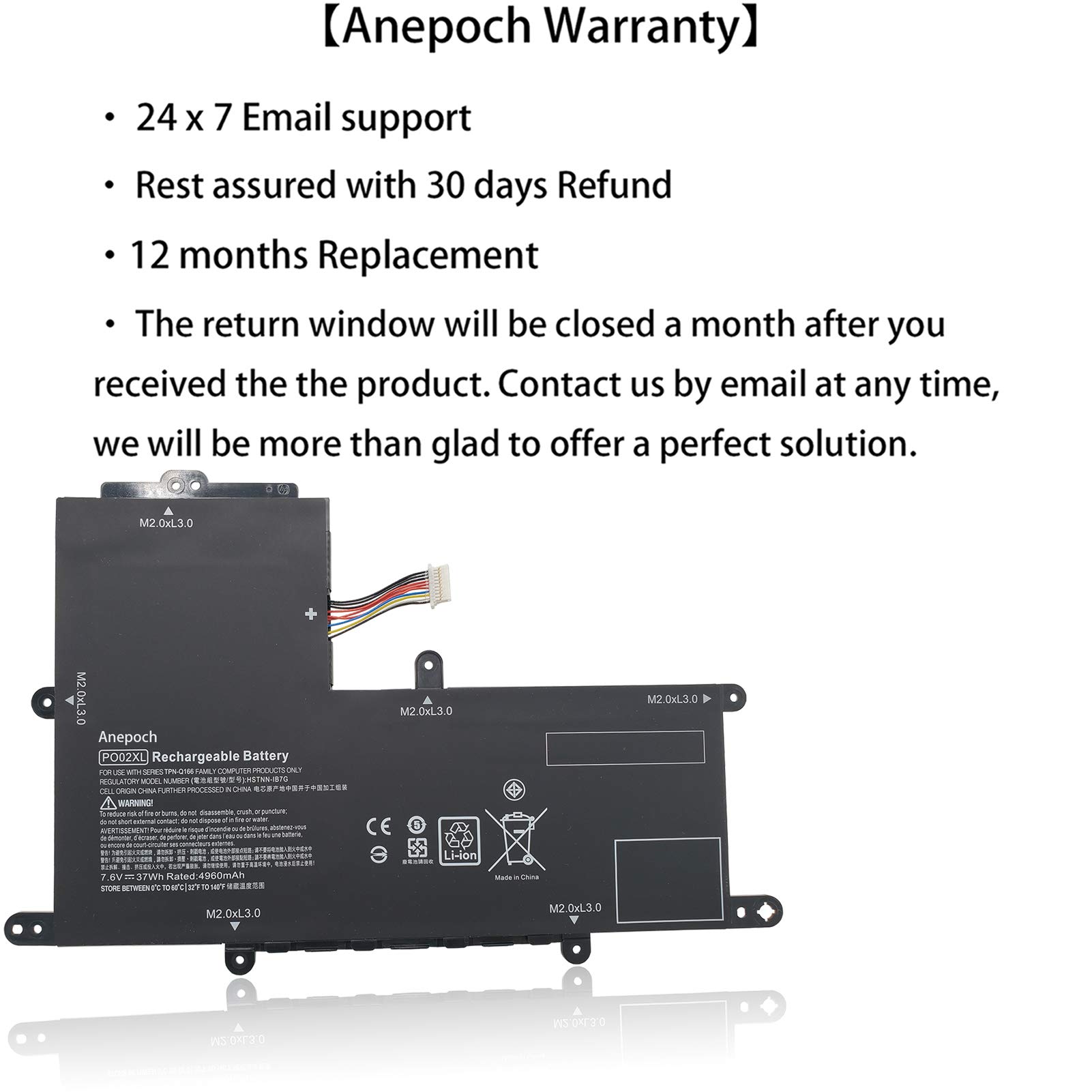 Anepoch PO02XL Laptop Battery Replacement for HP Stream 11-R 11-R014WM Pro G2 G3 Series HSTNN-DB7G TPN-Q166 823908-1C1 823908-2C1 824560-005 HSTNN-IB7G 7.6V 37Wh 4810mAh
