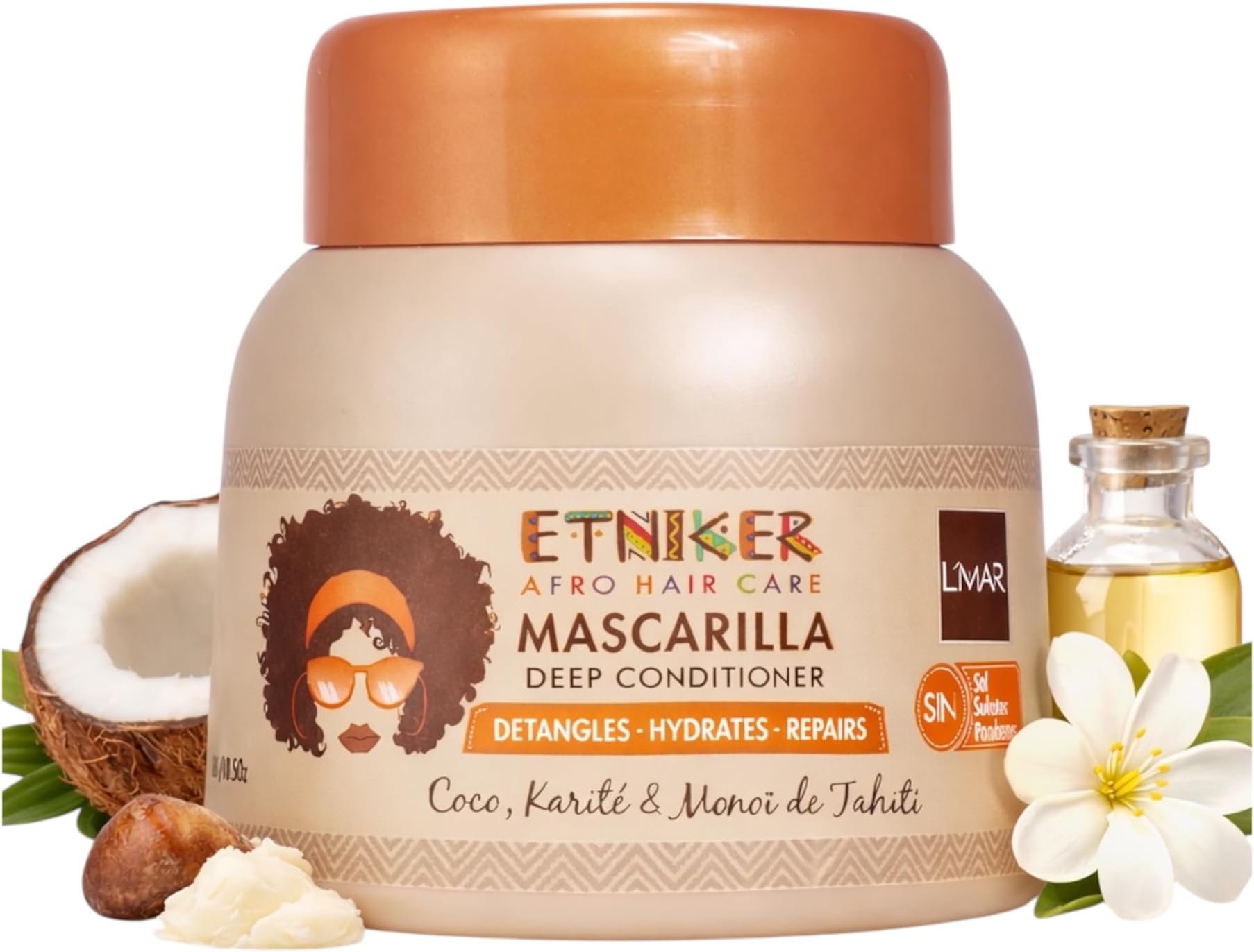 ETNIKER Deep Conditioning Mask for Afro-Curly, Wavy hair | Detangle, Soften & Moisturize | Coconut Oil, Shea Butter, Monoi Oil | Free from Salt, Sulfates, Parabens by Lmar | 10.5oz"