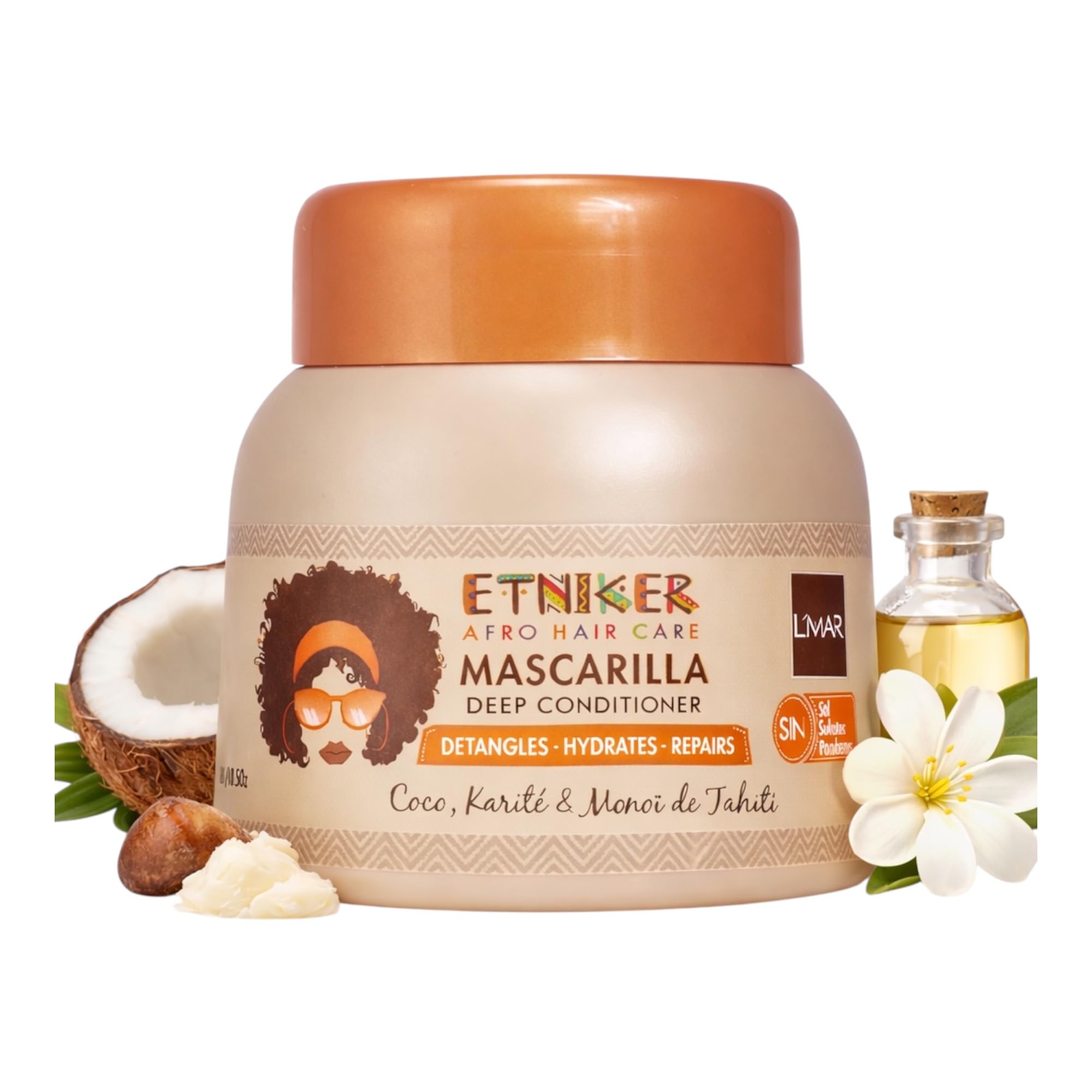 ETNIKER Deep Conditioning Hair Mask for Curly, Wavy & Afro Hair (2A-4C) – Sulfate-Free Moisturizing Treatment with Coconut Oil, Shea Butter & Monoi Oil – Detangles & Repairs Damaged Curls – 10.5oz