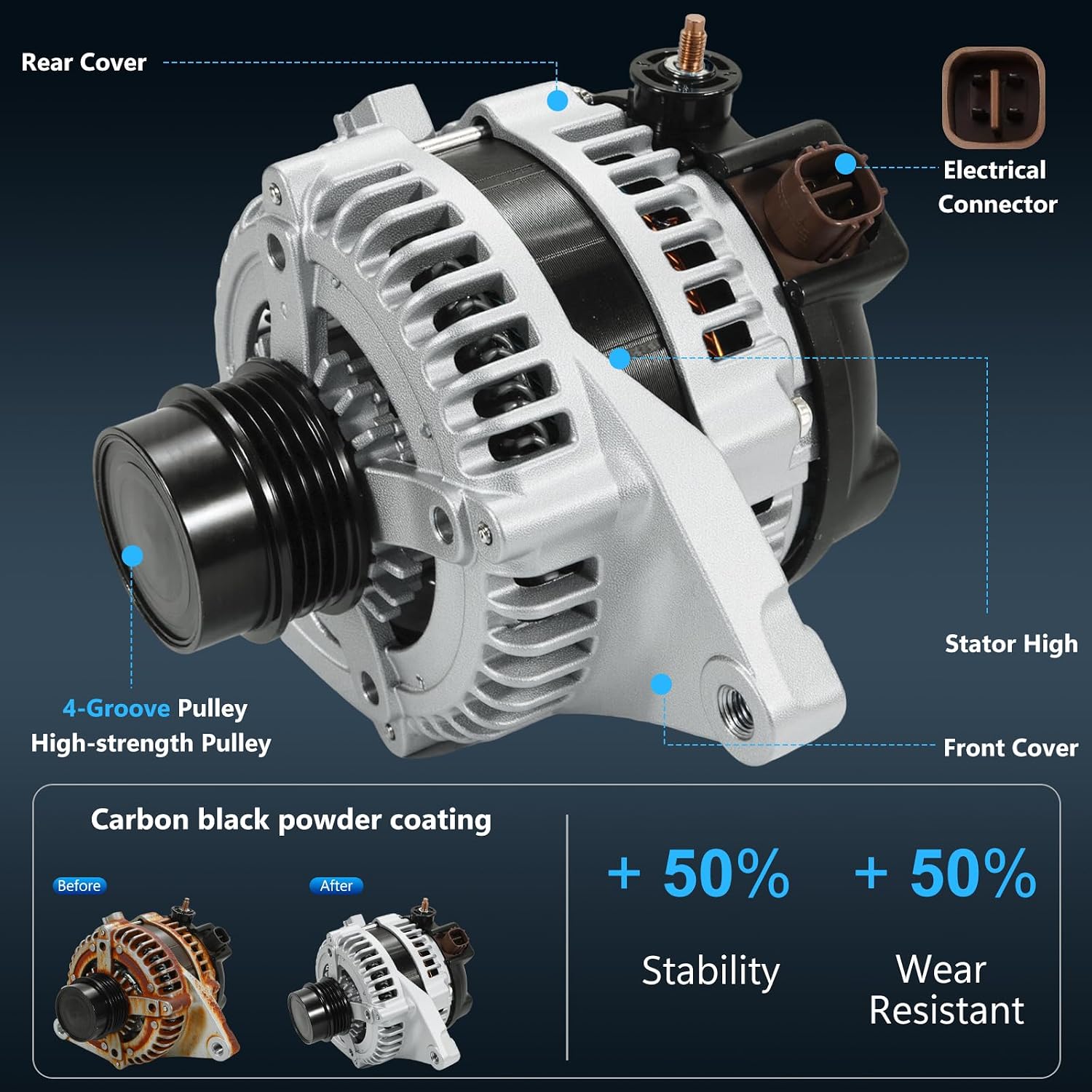 Alternator Generator Part Fit for Toyota Camry LE SE XLE Base Seda 2.5L,High Output Alternator,AC generator Replace 104210-2650 27060-0V060-84 27060-0V060