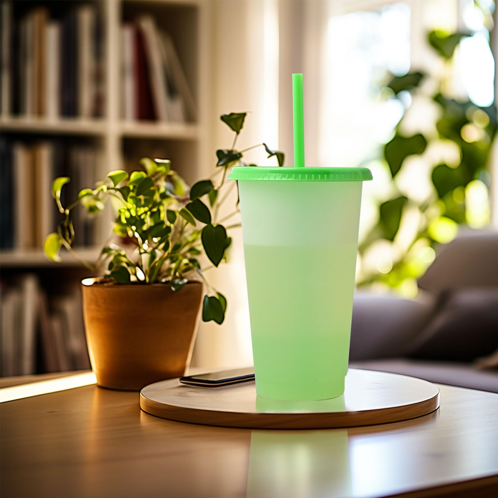 30 Stück farbwechselnde Becher, 680 ml, wiederverwendbare Kunststoffbecher mit Deckel und Strohhalm, Trinkwasserbecher, Reisebecher für Party, Eiskaffee, Saft, Wasser, Getränke, BPA-frei (10