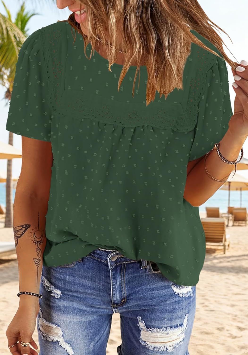 BETTE BOUTIK Women Boho Tops Short Sleeve Summer Flowy Shirts Dressy Casual Loose Trendy Blouses - Image 3