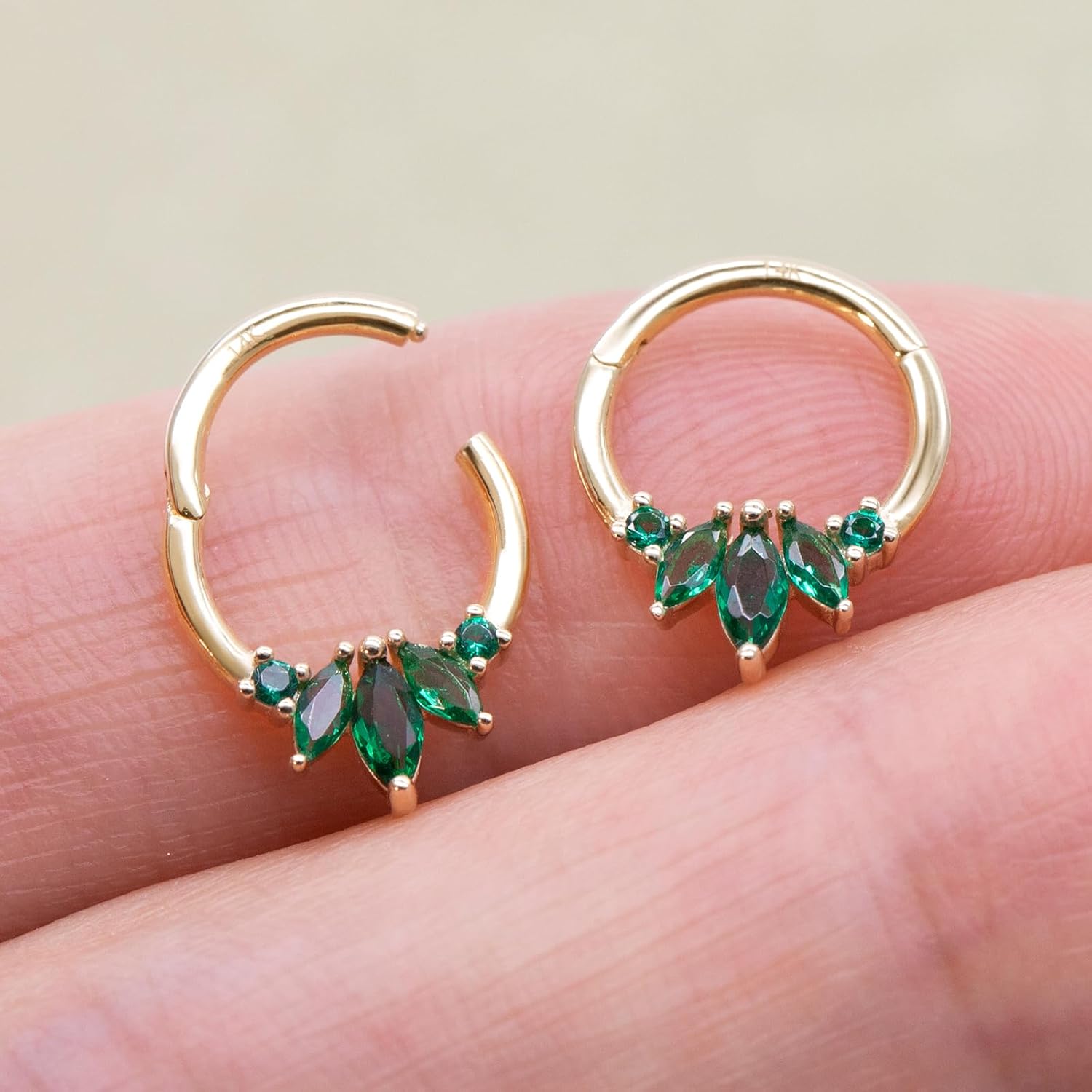 14k Gold Cartilage Earring 16G Green CZ Nose Rings Stud 8mm Emerald CZ Septum Ring Tragus Piercing Jewelry Helix Conch Earring Piercing Hoop - Image 6