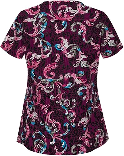 Miniatura 1 de Ropa quirúrgica para mujer 2023 lindo estampado cruzado cuello en V manga corta camisetas con bolsillos uniformes de lactancia