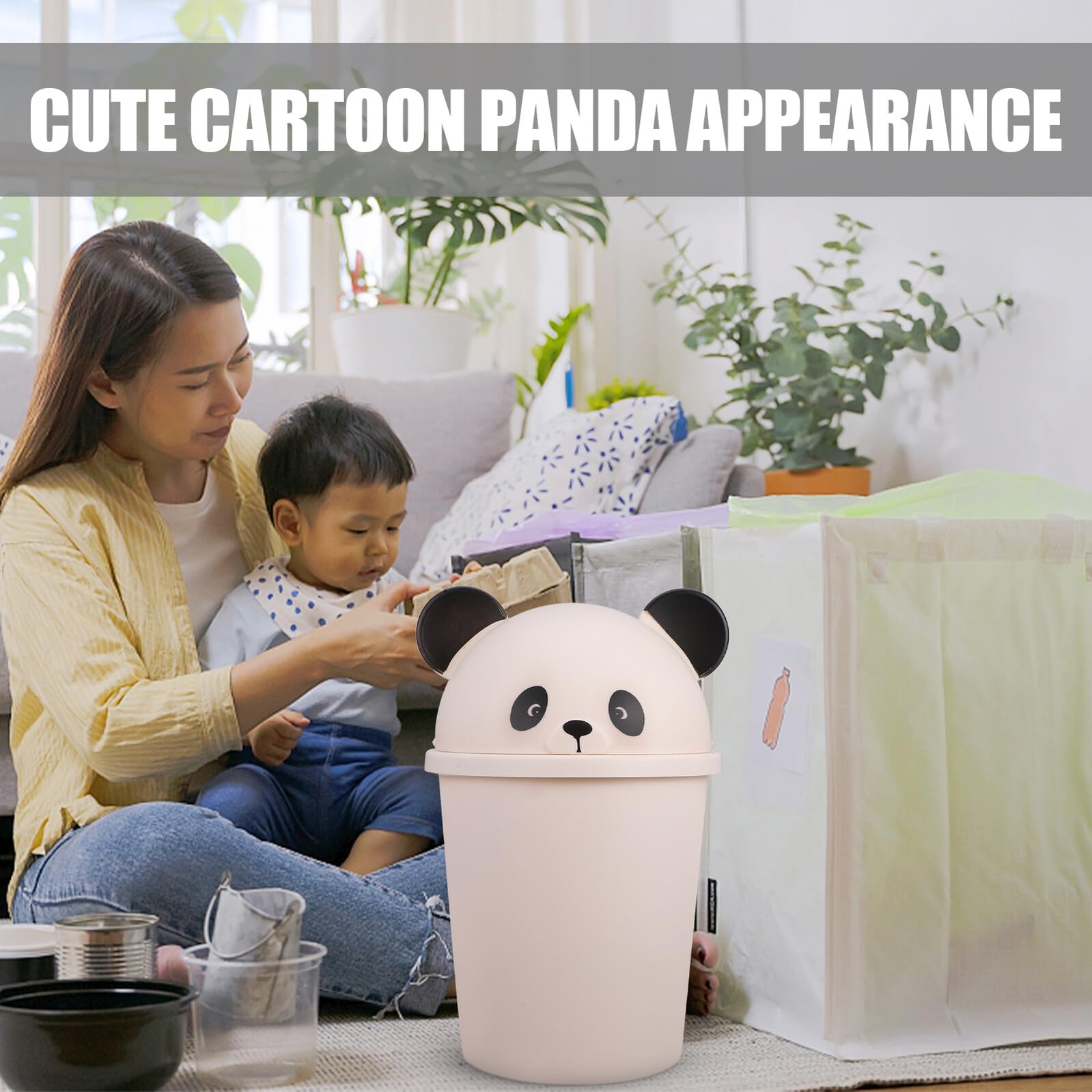 BESPORTBLE Mülleimer mit Deckel Panda 10l aus Kunststoff für Zuhause