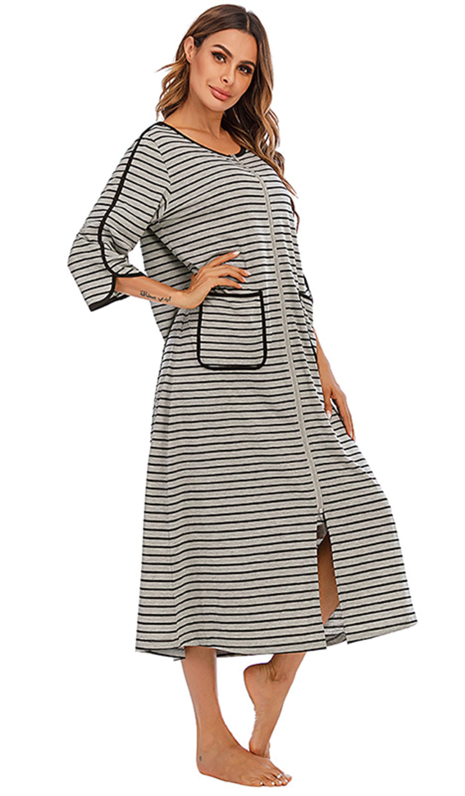 Chemise de Nuit pour Femmes Vêtements d'intérieur Longs Chemise de Nuit Ronde Vêtements de Nuit Chemise de Nuit Pleine Longueur avec Poches