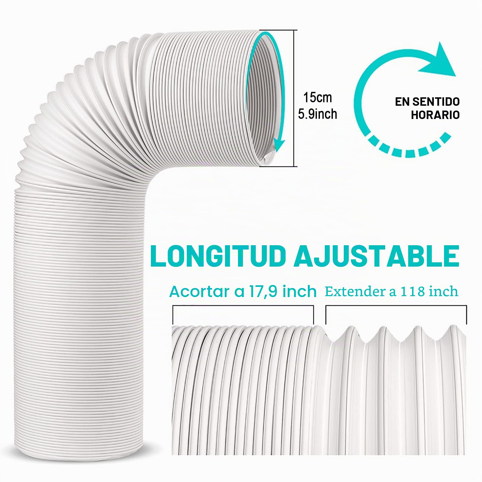 Manguera de Escape para Aire Acondicionado Portátil Extension PP Diámetro 5.9Pulgadas,Tubo Aire Acondicionado Portatil Mejor Ductilidad En el sentido de las agujas del reloj y 300 cm