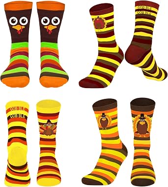 4 Pairs Thanksgiving Socks Turkey Socks Fall Sock Holiday Novelty Autumn Sock for Women Men