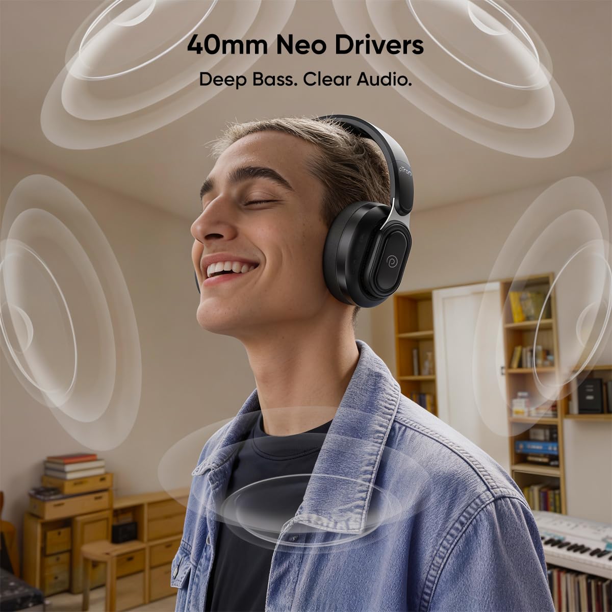 pTron Studio Urban V2, 40dB ANC Wireless Over-Ear Headphones, 65Hrs Playtime, Dual-device Pairing, 40mm Bass Drivers, TruTalk AI-ENC Calls, Custom EQ, 3.5mm Aux, Bluetooth v6.0, Type C Charging (Onyx) — Amazon image 4