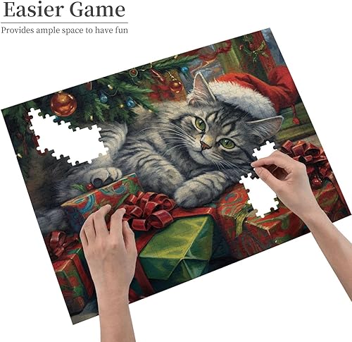 Miniatura 4 de Rompecabezas de Navidad con diseño de gato, 300 piezas, 500 piezas, 1000 piezas, rompecabezas para adultos, rompecabezas familiares, regalos de