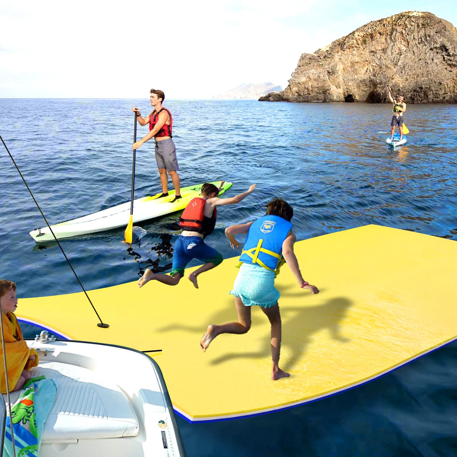 3 Layers XPE Floating Water Mat，9/12/18 Ft Lily Pad Lake Floats Floating Foam Pad, Foam Mat for Pools & Beach,Ocean,Lake,Suitable for Multiple Users