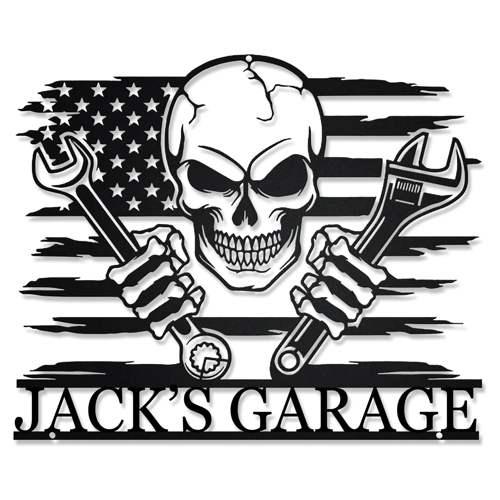 Personalized Garage Metal Signs Custom Workshop Metal Wall Art Customized Name Sign US Skull Mechanic Wall Decor for Men Personalized Dad's Birthday