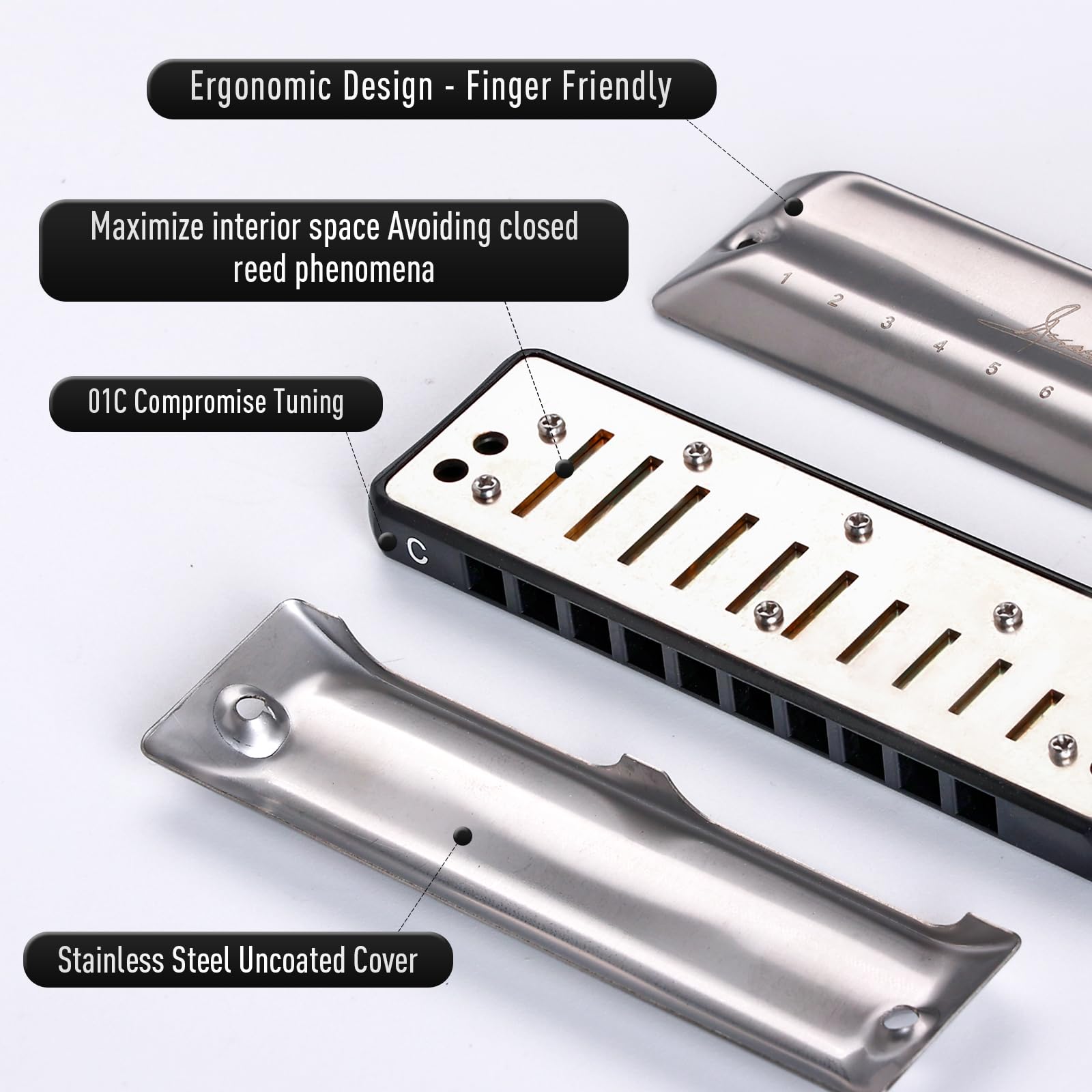 Blues Harmonica Key of C Harps for Adults Kids Professional Beginners Mini Mouth Organ with Case Guitar Accessories 10 Holes 20 Tones - Image 2