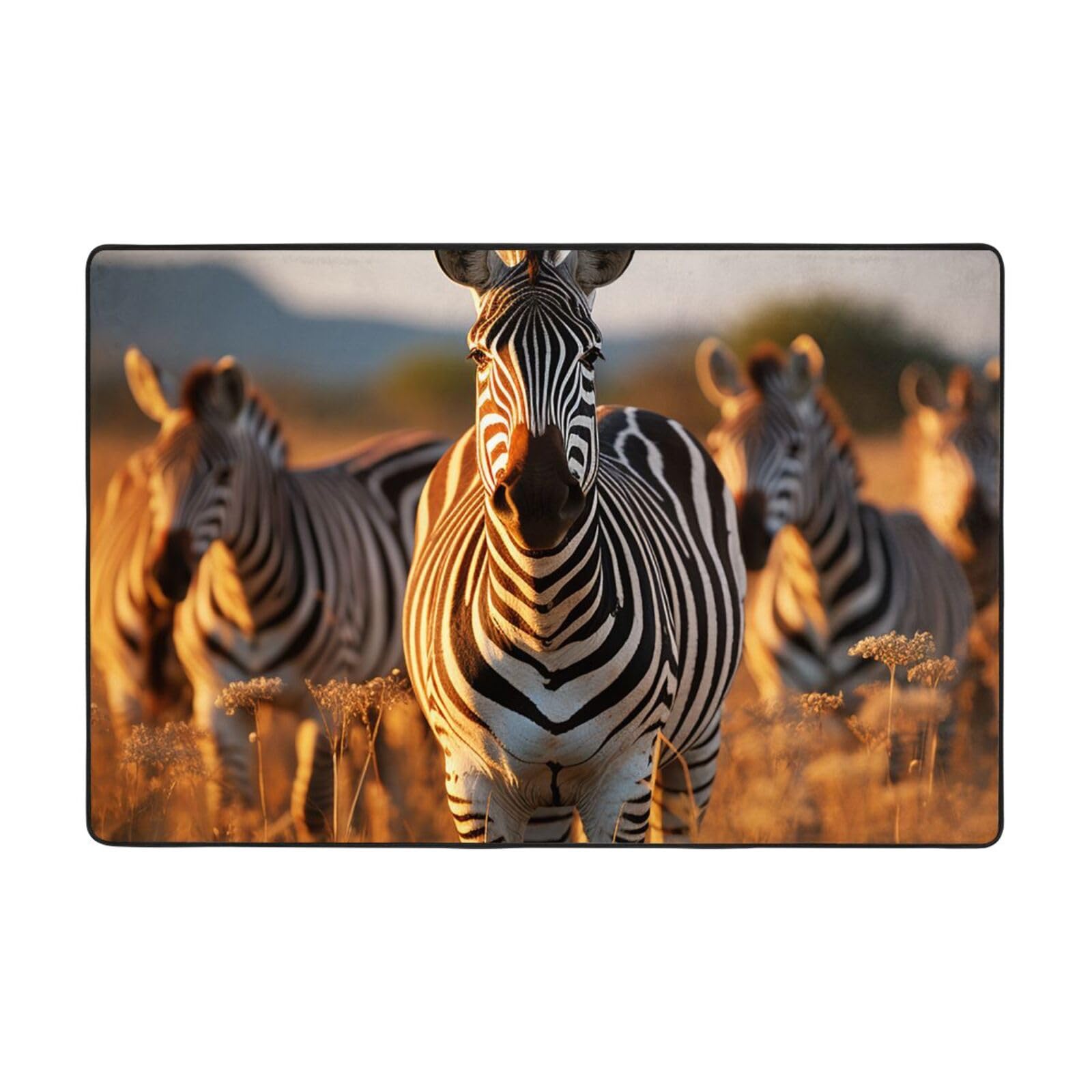 Tapis vintage motif zèbres marron antidérapant pour décoration de ferme rustique