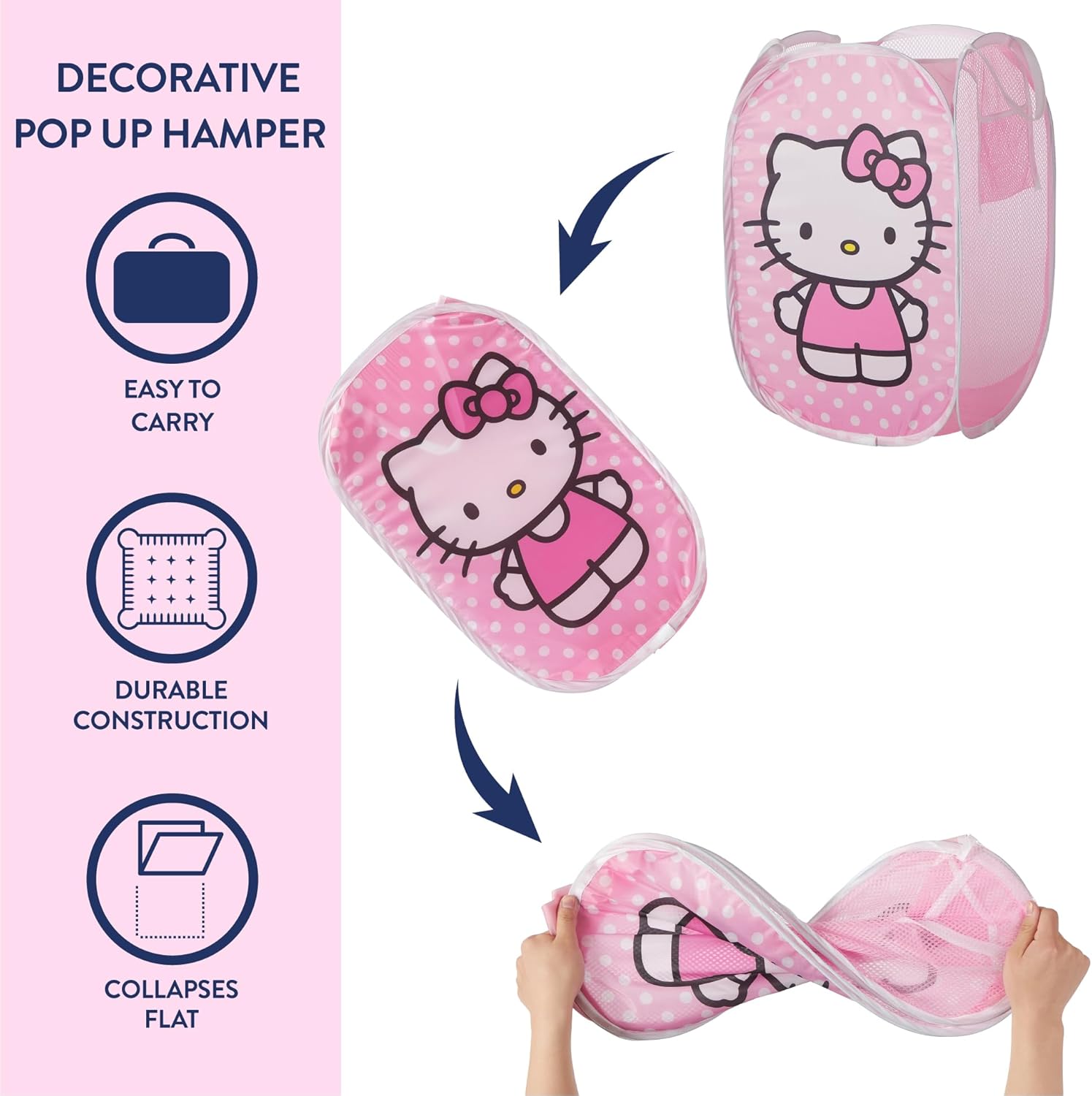 Hello Kitty 4 Piece Storage Solution Set with Pop Up Hamper, Collapsible Storage Trunk and 2 Nestable Storage Bins