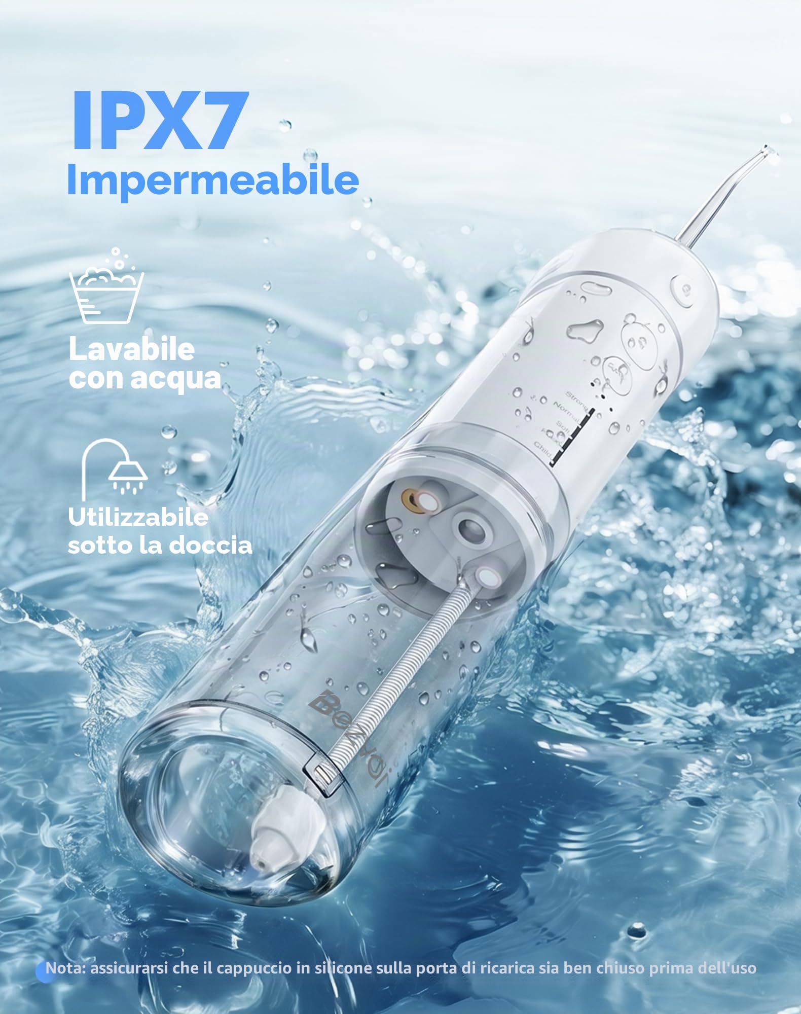 Bezvoi Idropulsore Dentale Portatile Senza Fili, 180ml Irrigatore Orale con 5 Modalità, IPX7 Impermeabile, Ricaricabile, Facile da Usare, Pulizia Profonda per Denti e Gengive, Blanc