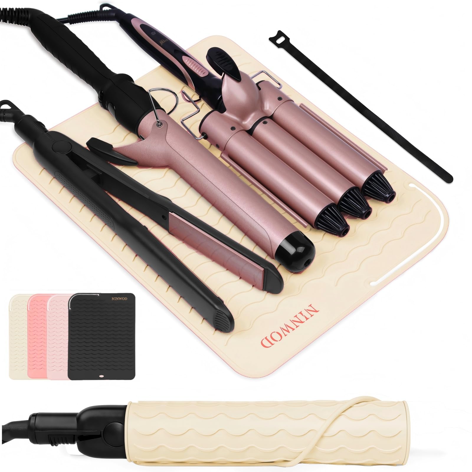 Oversize Large Silicone Heat Resistant Mat, 13.19" x 10.24" Professional Heat Mat for Curling Iron, Portable Vanity Decor Makeup Mat Cover for Travel Vanity Salon(Beige)-image-15