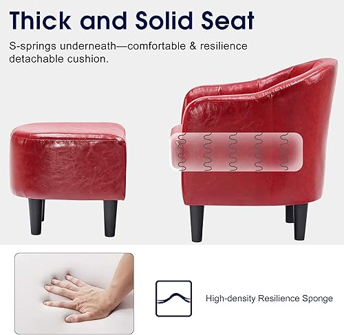 Miniatura 5 de MCombo Modern Accent - Silla de club con otomana, sillón de piel sintética, para sala de estar, espacio pequeño 4022 (borgoña)