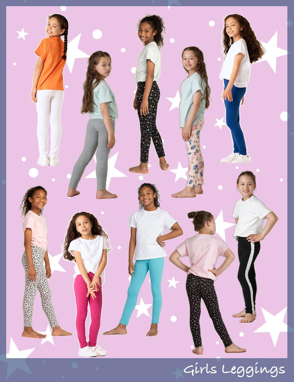 LAPASA Girls Leggings Pants 4 Pack Cotton Knit Toddler Print Solid Multipack Stretchy Soft Multicolor Long/Capri G11/G19 - Image 6