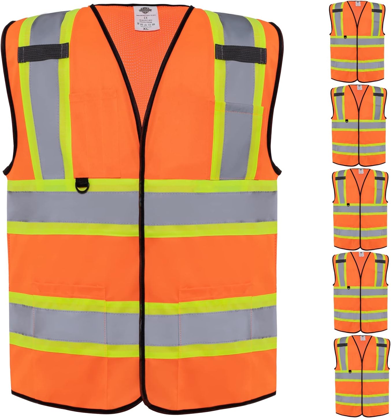 Dazonity Safety Vest with Multi-Pockets,5pcs,Reflective & High Visibility for Work,Construction,Parking,Warehouse,Orange