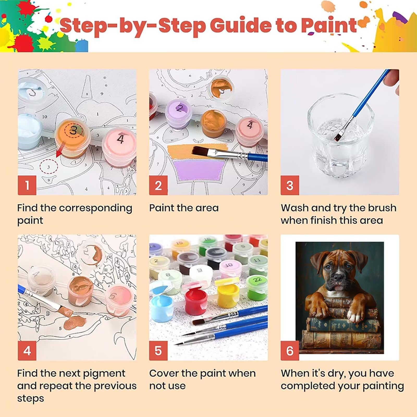 Malowanie psów po numerach dla dorosłych, książka do malowania według numerów dla dorosłych, DIY, rękodzieło, akrylowy pigment, zestaw do rysowania ze pędzlami, hobby dla kobiet, dekoracja ścienna