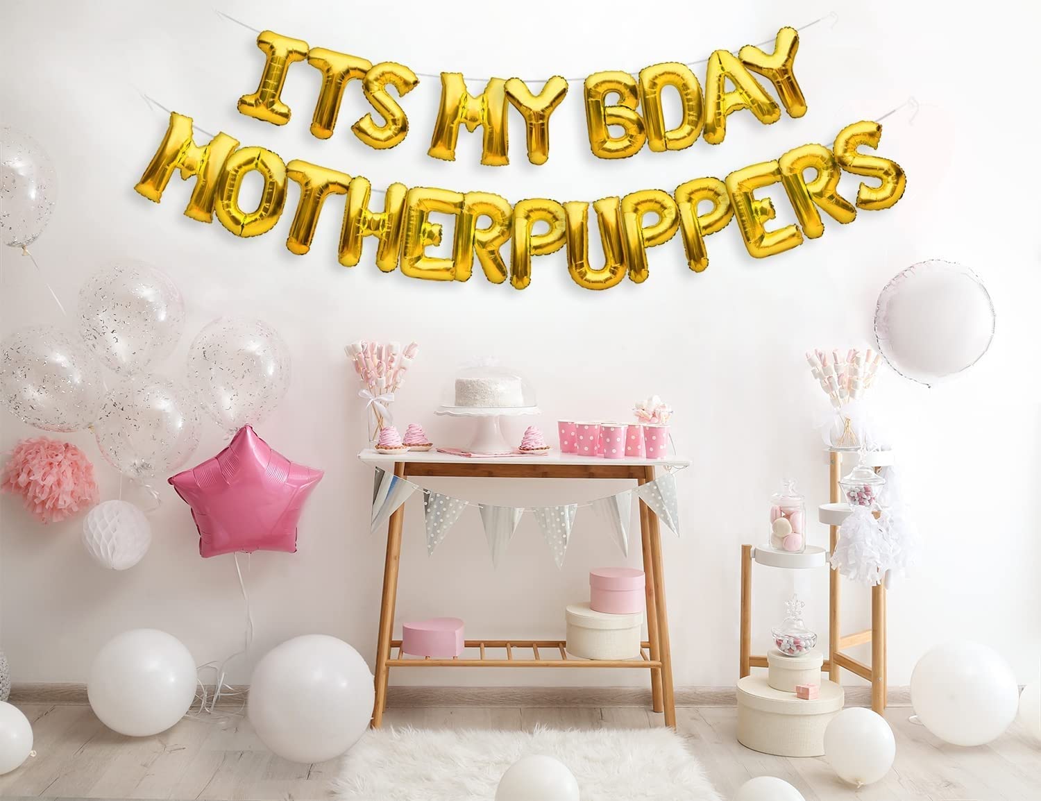 Atpata Funky Dog Birthday Celebration LETS PAWTY/WOOF/FUREVER YOUNG 16 INCH Text Foil Balloons Set (Its My Bday Mother Puppers) 1