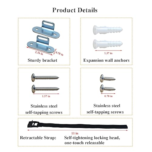 Miniatura 5 de Anclajes para muebles antipunta, (4 juegos) anclajes de seguridad ajustables para niños, kit a prueba de terremotos y a prueba de bebés para