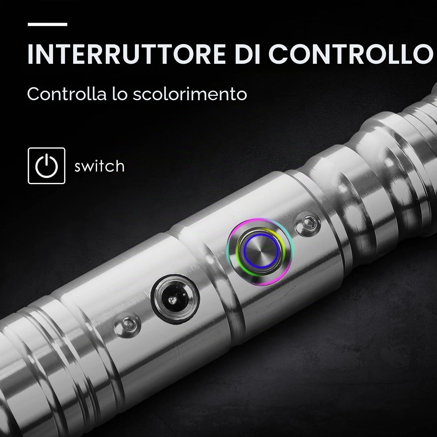 Spada Laser, 12 modalità RGB, Giocattolo Spada Laser a 15 Colori Ricaricabile con LED avanzati ed Effetti sonori (Argento)
