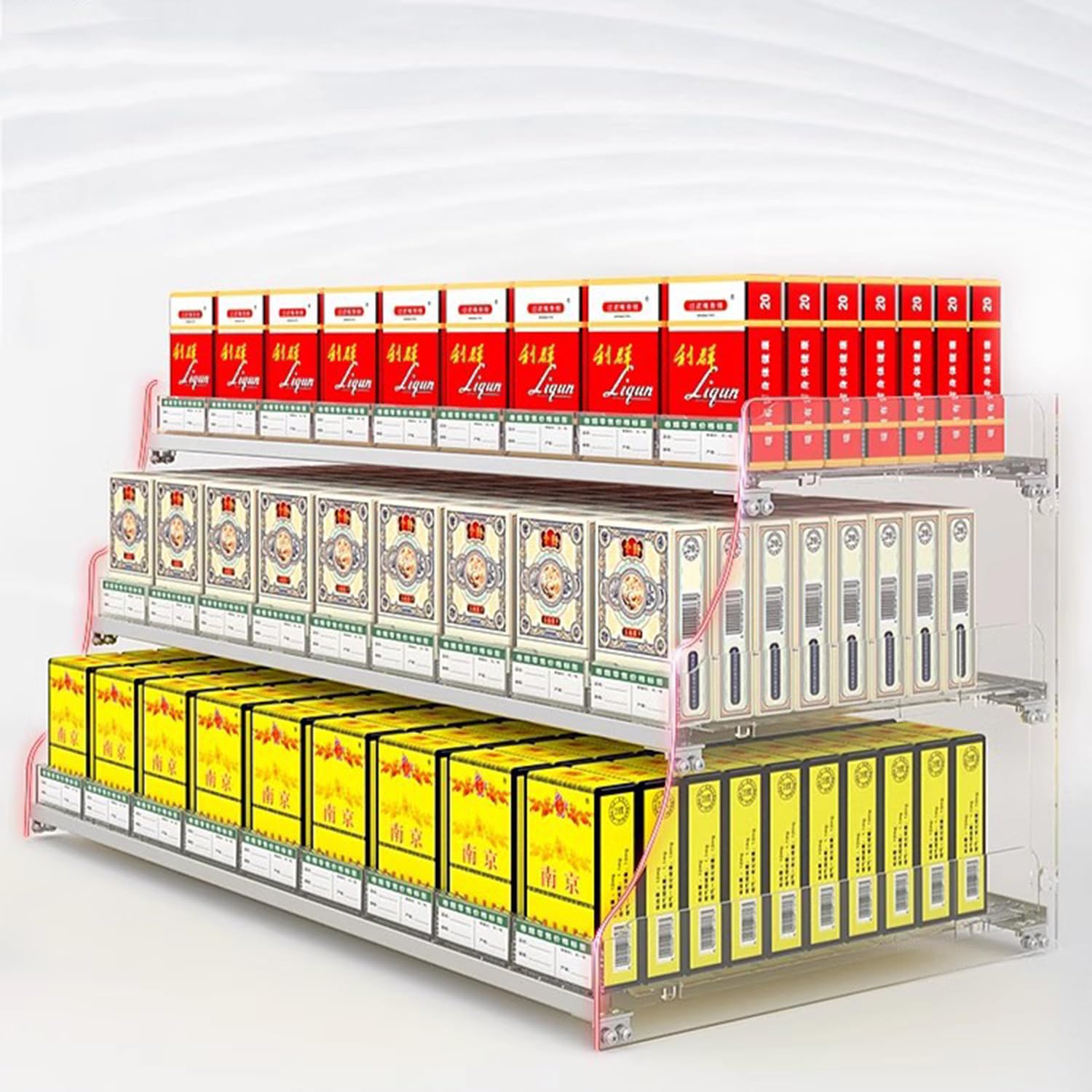 IEOWY Cigarette Display Rack - Acrylic Vending Machine Organizer for Retail Stores, 3 Layers & 5 Columns, Supermarket Cigarette Holder Case, Resistent Display Solution