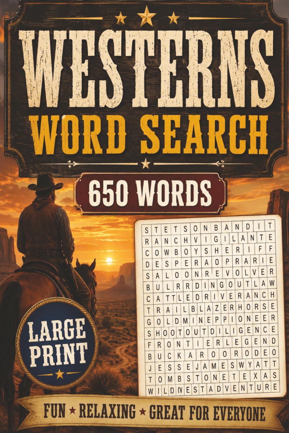 Westerns Word Search: Saddle Up for Fun: 50 Timeless Western Movies—A Large Print Word Search Adventure! Fun and Educational!