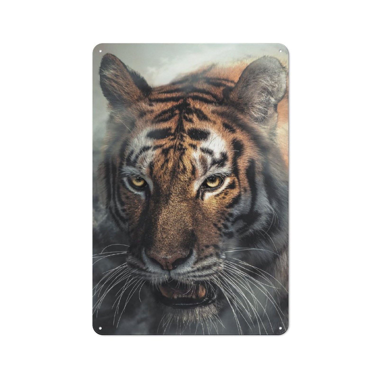 Junmoney Misty Tiger Portrait Retro Tin Sign 30X20cm For Bar Or Restaurant, For Collectors Of Retro Metal Wall Decor