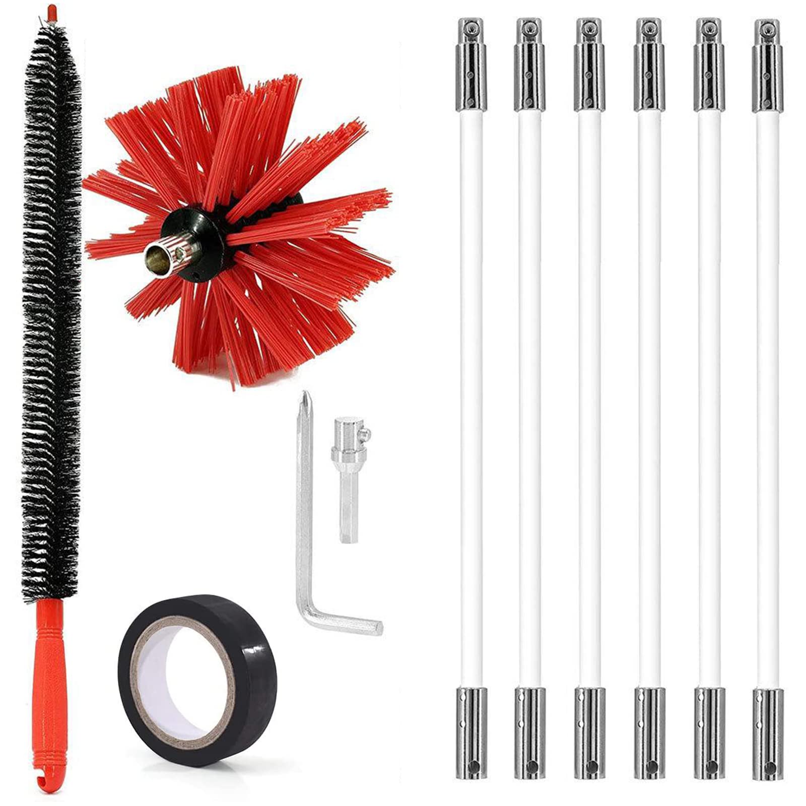 8FT Spazzole per la pulizia del camino Kit di pulizia dello sfiato dell'asciugatrice con asta flessibile Strumenti per la pulizia dello sfiato a secco Pulitore per camino Canna fumaria Stufa a pelle