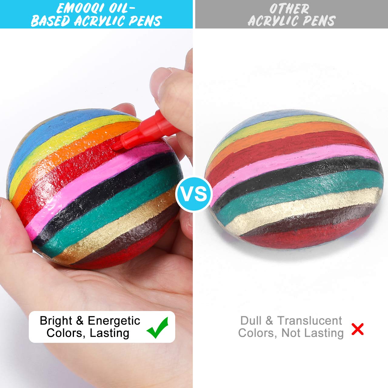 Emooqi - Pennarello per pittura acrilica, impermeabile, permanente, 24 colori, penne acriliche a base di olio ad asciugatura rapida, per pietra, ceramica, metallo, legno, uovo di Pasqua