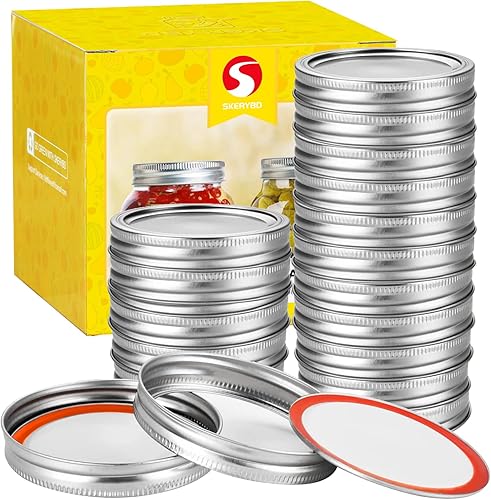 Juego de 48 unidades24, anillos y tapas de boca ancha, bandas para tarros Mason