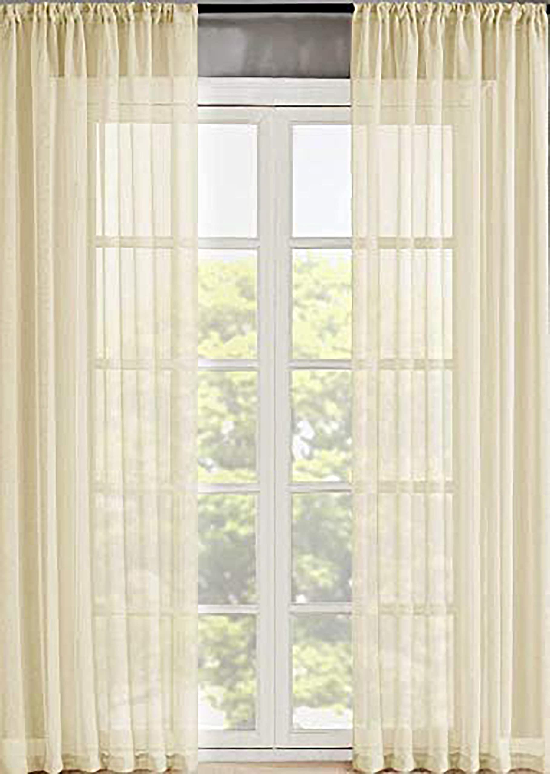 Sapphire Home Ivory/Beige Sheer Curtains - 63 Inches Length, 2 Panels Set Sheer Drapes, Light Filtering Textured Window Curtain for Living Room, Bedroom, Kitchen and Dining Room - 54"x63", Ivory/Beige