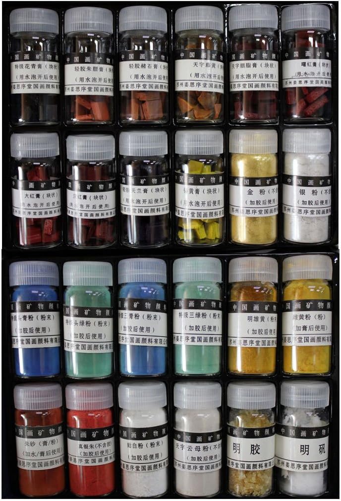 Jiangsixu Tang Traditional Professional Chinese Painting Color Powder Pigment Made from Natrual Mineral and Plant 5g(0.18oz) x24colors