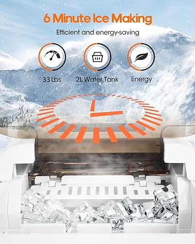 Miniatura 4 de Encimera para hacer hielo, 9 cubos en 6 minutos, 26 libras por día, máquina de hielo portátil con bala, máquina de hielo autolimpiante con cesta y