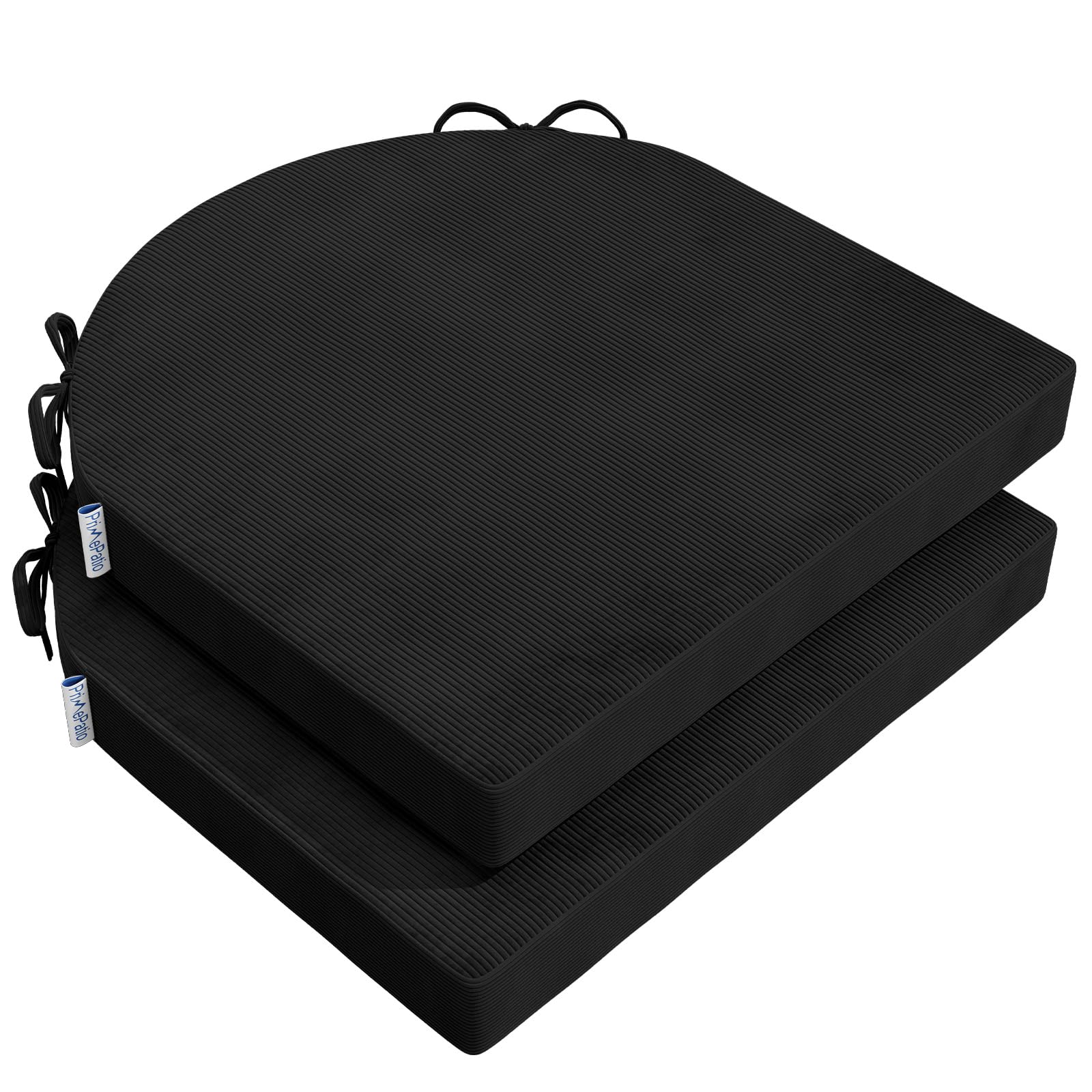 PRIMEPATIO Seat Pad for Dining Chair Set of 2, Corduroy Chair Cushions with Ties & Non Slip Base, High Density Foam Seat Cushion for Kitchen, Garden, Indoor Outdoor, 45 x 45cm, Black