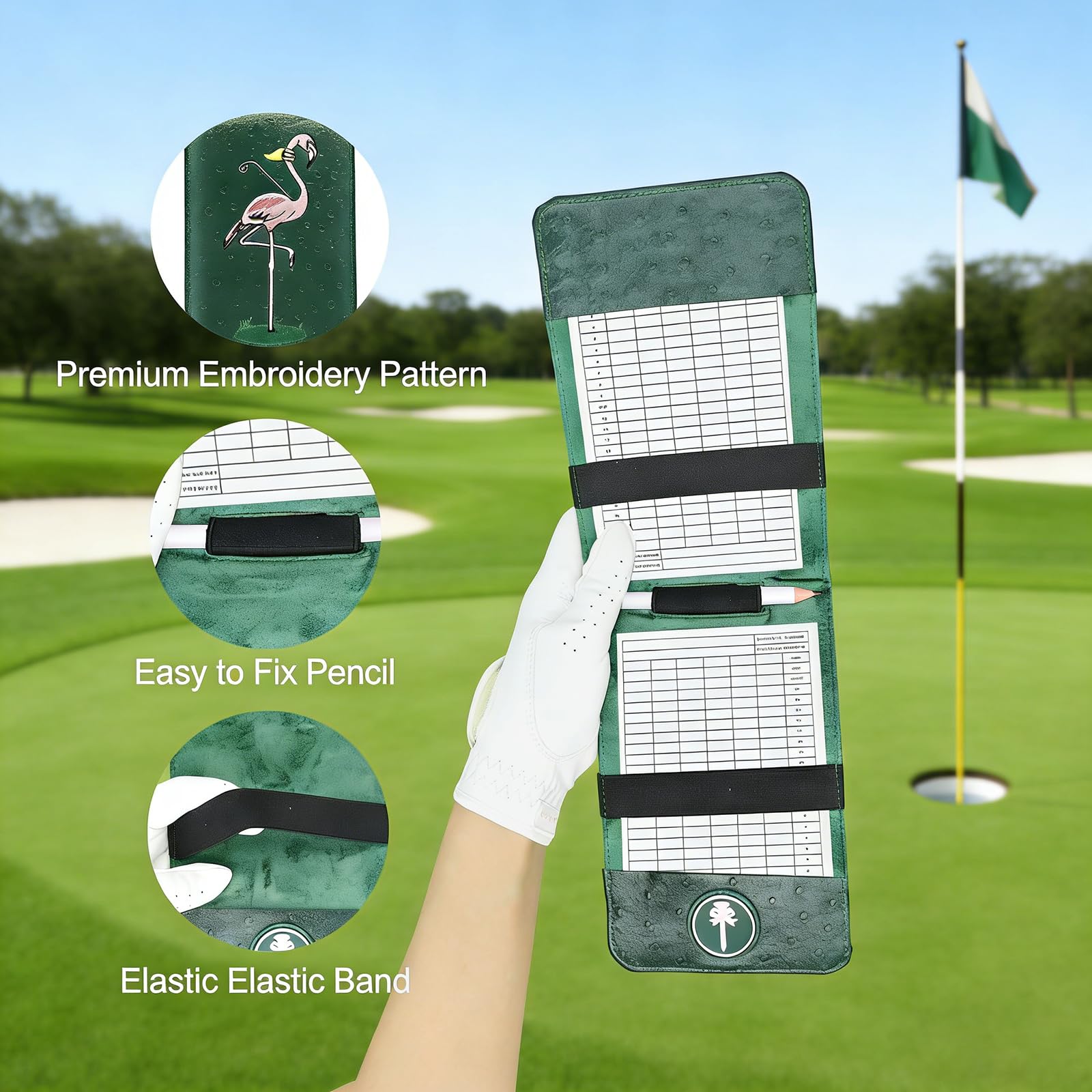 PINKTEE Soporte para tarjetas de puntuación de golf funda de piel de lujo protector de bolsillo