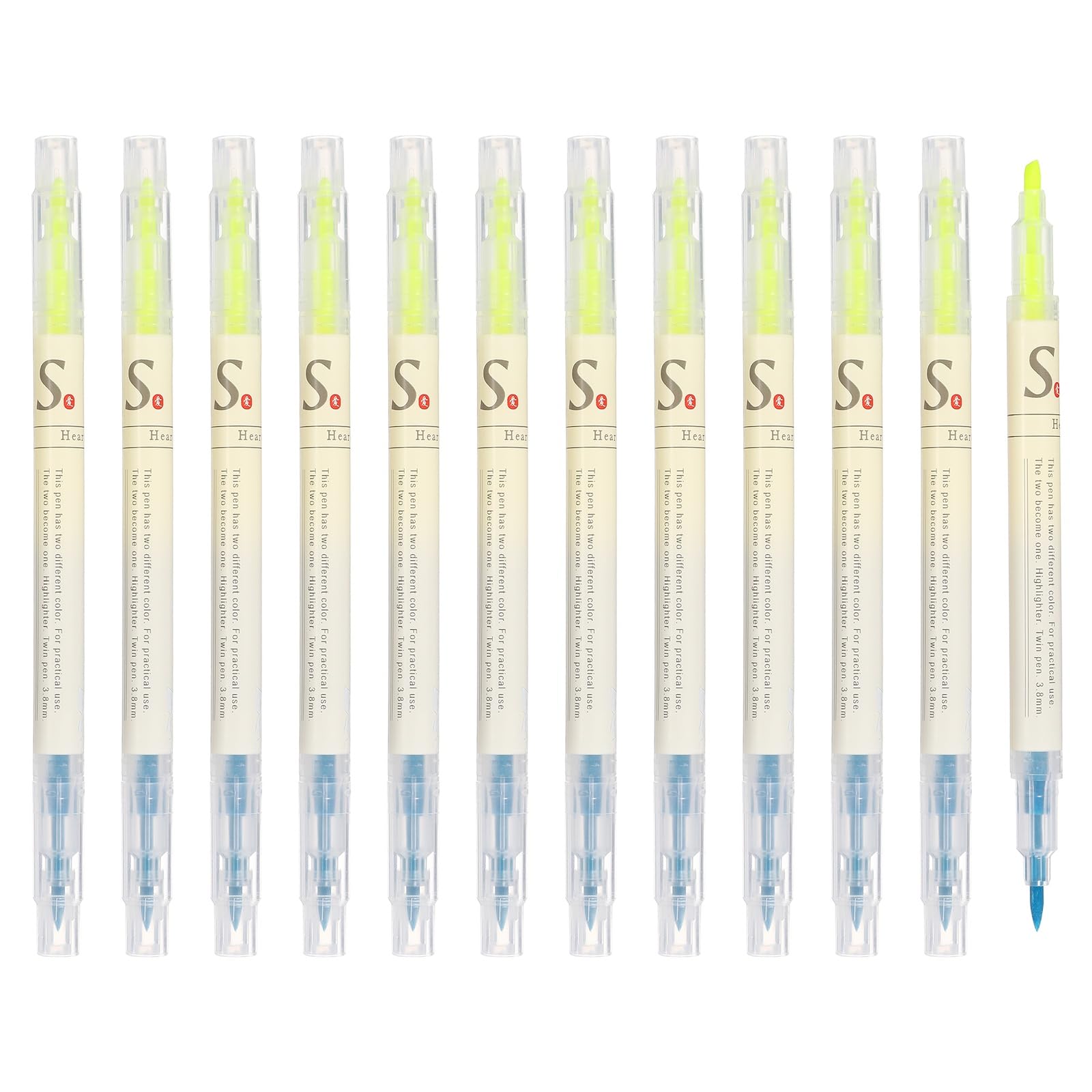 PATIKIL Highlighter Pen, 12 Pack Double Ended Highlighter Broad and Fine Tips Marker Pens Studying Supplies for Office Home Daily Use, Blue/Yellow