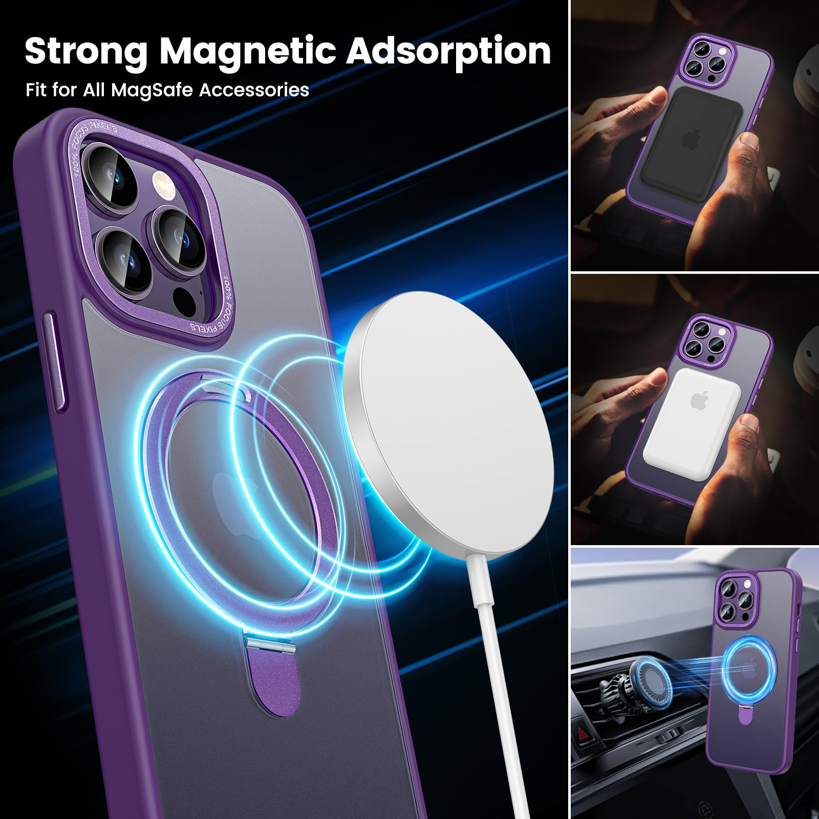 Cover Magnetica Per IPhone 14 Pro Max Con MagSafe – Viola Traslucido, Con Supporto Invisibile, Protezione Militare - 3