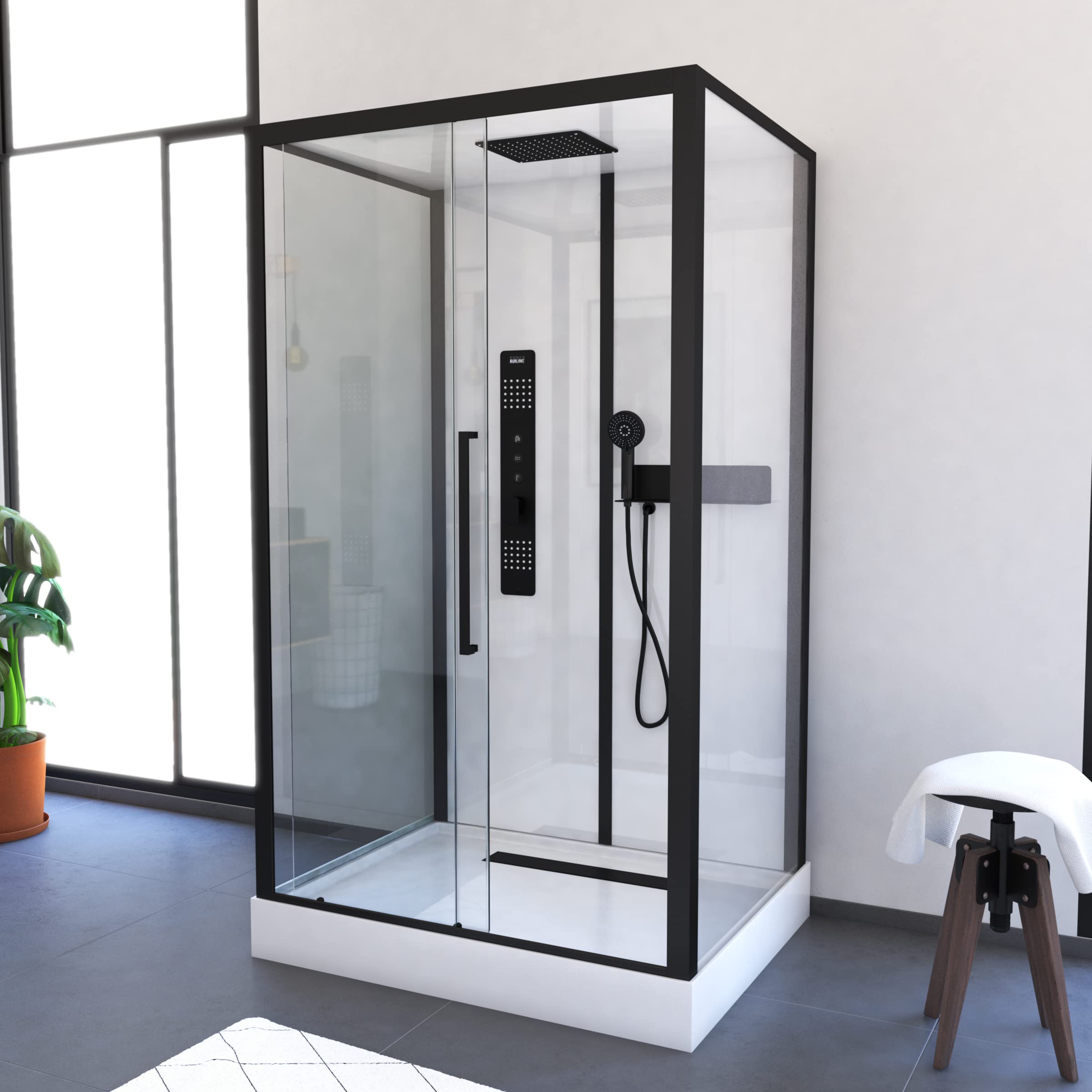 MARWELL White Rectangle kompletna kabina prysznicowa 90 x 115 x 215 cm, z wejściem z przodu, z wysokiej jakości profilami aluminiowymi, wysokość wejścia 15 cm