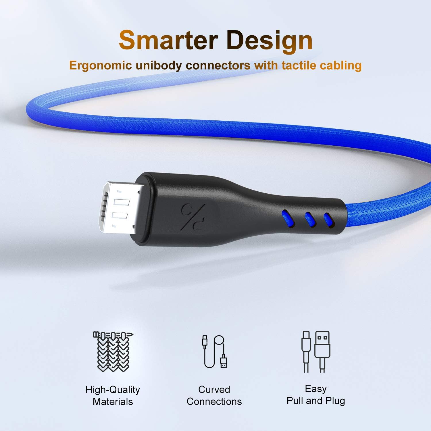 Micro USB Cable Braided 10ft 10ft 6ft 6ft, Android Charging Cable Fast Phone Charger Cord with Extra Long Length Nylon Braided Compatible with PS4,Samsung Galaxy S7 Edge/S7/S6,Note 5 4,LG(Blue)