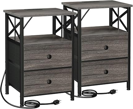AMHANCIBLE Nightstands Set of 2, Large Night Stand with Charging Station